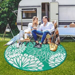 Homcomoda Round Outdoor Rugs for Patios 6ft Waterproof Plastic Straw Rug Portable Indoor Outdoor Rugs Clearance Reversible Mats for Porch Deck Picnic Balcony