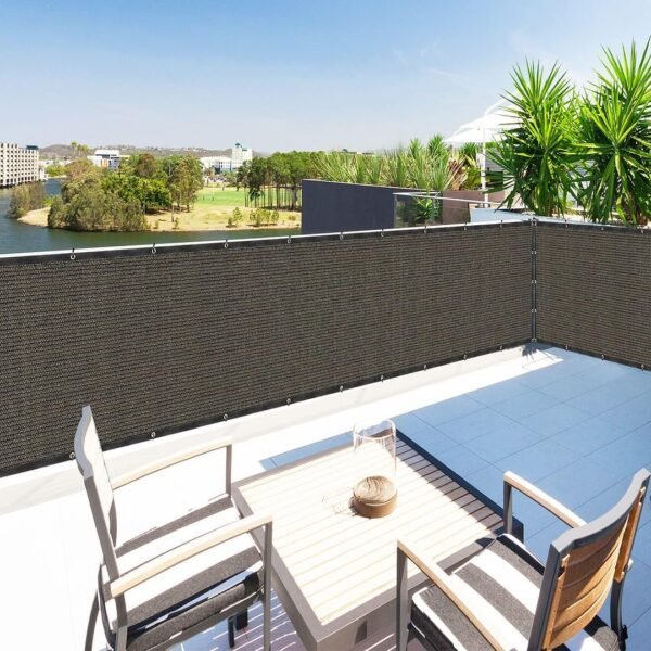 Houssity Brown 3' x 7' Balcony Deck Fence Privacy Screen Cover Panel Shade Cloth Fabric for Chain Link Fence Patio Pool Railing Driveway Walkway Porch Playground Dog Kennel Residence Commercial Use