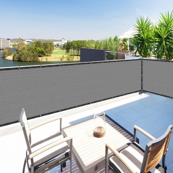 Houssity Grey 3' x 8' Balcony Deck Fence Privacy Screen Cover Panel Shade Cloth Fabric for Chain Link Fence Patio Pool Railing Driveway Walkway Porch Playground Dog Kennel Residence Commercial Use