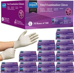 Inspire Medical Gloves Exam Gloves | Powder Free Stretch Vinyl Gloves | Disposable Gloves Disposable Latex Free Gloves | Cooking Gloves Disposable Food Safe Food Prep Gloves Plastic Gloves Disposable