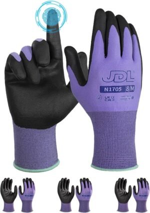 JDL Work Gloves Women men Microfoam Nitrile Coated Gloves 3/6/12/24 Pairs, Seamless Knit Grip Touchscreen Gardening Gloves