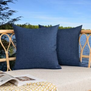 Kevin Textile Pack of 2 Decorative Outdoor Waterproof Throw Pillow Covers Checkered Pillowcases Classic Cushion Cases for Patio Couch Bench 18 x 18 Inch Blue