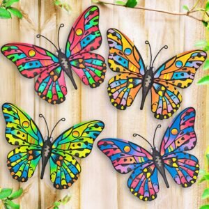 Kggetr Metal Butterfly Wall Decor - 4 Pack Outdoor Wall Art Hanging Decoration for Garden Yard Fence Patio Balcony,Gift for Mom Sisters Friends