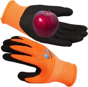 Kids Gardening Gloves Kid Garden Gloves, Safety Rubber Coated Kids Work Gloves for Youth Girls Boys, Flexible & Breathable Yard Work Gloves - Small Age 4-6, Orange