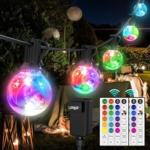 LED Outdoor String Lights, 30FT Connectable G40 Patio Lights Outdoor Waterproof with 30 LED Bulbs, RGB Color Changing Cafe Decorative Lights with Remote for Outside Camping Gazebo Party Balcony Decor