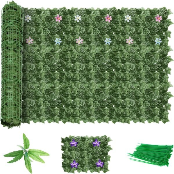 LIANTRAL Artificial Ivy Privacy Fence Screen, 91x46In(29.2sqft) Faux Evergreen Leaf Hedges Invisible Fencing Panel for Indoor Outdoor Garden Fence Decor, 24Pcs- 15.4" x 11.4"