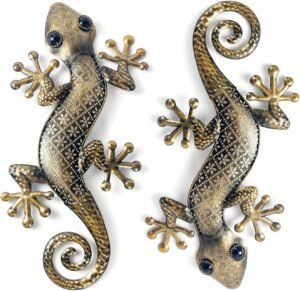 LIFFY Gecko Metal Wall Art Decor 2 Pack 15 Inch - Indoor & Outdoor Lizard Wall Art Hanging Sculpture for Home and Garden