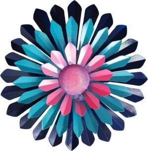 LITIALLY 12 Inches Metal Flower Wall Art Garden Decor Cute Flowers Decorations, Bathroom Wall Decor Hanging for Outside Yard Porch Lawn (Blue)