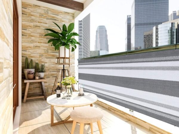 LOVE STORY Balcony Privacy Screen, 3'x16' Deck Shield Screen Fence Cover,UV Protection and Weather-Resistant,3 FT Height for Deck, Patio, Backyard, Outdoor Pool, Porch, Railing, Grey and White