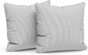 LVTXIII Outdoor/Indoor Pillow Covers, Patio Fade Resistant Throw Pillow Covers ONLY, Waterproof Farmhouse Accent Cushion Cases for Sofa Patio Couch Decoration 18"x18" Set of 2, Strip Grey