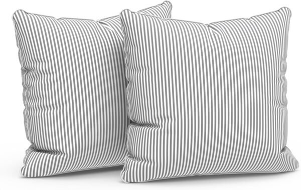 LVTXIII Outdoor/Indoor Pillow Covers, Patio Fade Resistant Throw Pillow Covers ONLY, Waterproof Farmhouse Accent Cushion Cases for Sofa Patio Couch Decoration 18"x18" Set of 2, Strip Grey