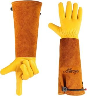 Large Garden Gloves - Puncture Proof, Long Cuff, Leather, Ideal for Rose Pruning, Cactus Trimming, and Gardening