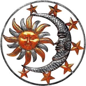 Large Metal Sun Moon Star Wall Art Sculpture Decor for Indoor Outdoor (17" Diameter)