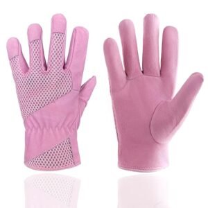 Leather Gardening Gloves for Women, 3D Mesh Comfort Fit Pigskin Utility Garden Gloves for Rose Pruning, Weeding, Digging, Planting