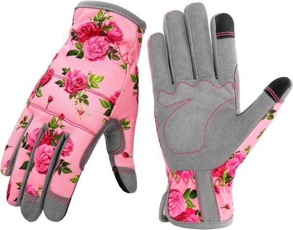 Leather Gardening Gloves for Women, Flexible Breathable Garden Gloves,Thorn Proof Working Gloves Touch Screen Gardening Gifts - Medium Pink