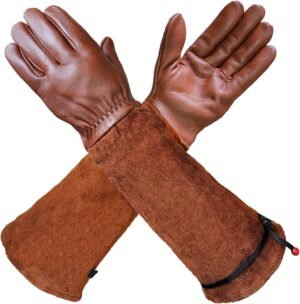 Long Leather Gardening Gloves for Women Men Kid, Breathable Cowhide Rose Pruning Thorn Proof Gloves with ﾠForearm Protection, Sheepskin Palms Cowhide Sleeves Garden Yard Safety Work Gloves(L)