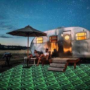 Luminous Outdoor Rugs | Glow in The Night Plastic Straw Rug | Outdoor Camping Rugs | Quick Drying Picnic Rug | Sand Free Reversible Beach Mats | 5 x 8 Feet | 2.7 lb