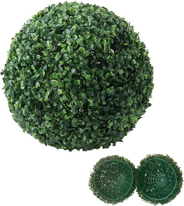 MALOKI Artificial Plant Topiary Ball Decorative Boxwood Balls Hanging Faux Plants with Artificial Flowers Green Fake Plants for Front Door Indoor Outdoor Garden Backyard Balcony Wedding Home Decor