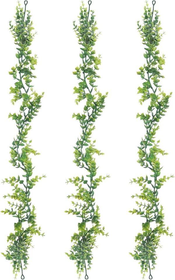 MECCANIXITY 3Pcs Faux Eucalyptus Leaves Garland 6Ft Artificial Greenery Wall Hanging Vines for Home Balcony Wedding Arches Decor Christmas All Green