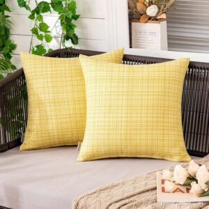 MIULEE Outdoor Waterproof Throw Pillow Covers Decorative Farmhouse Water Resistant Cushion Covers for Tent Patio Garden Couch Sofa Pack of 2, 18x18 Inch Yellow