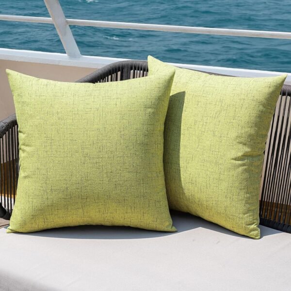 MIULEE Pack of 2 Outdoor Throw Pillow Covers Waterproof Decorative Soft Pillowcases Linen Farmhouse Square Cushion Shams for Patio Balcony Couch Garden 18x18 Inch，Green