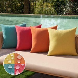 MIULEE Pack of 4 Decorative Outdoor Throw Pillow Covers Linen Waterproof Pillow Covers Farmhouse Cushion Cases for Patio Garden Tent Balcony Couch Sofa18x18 inch Red/Turquoise