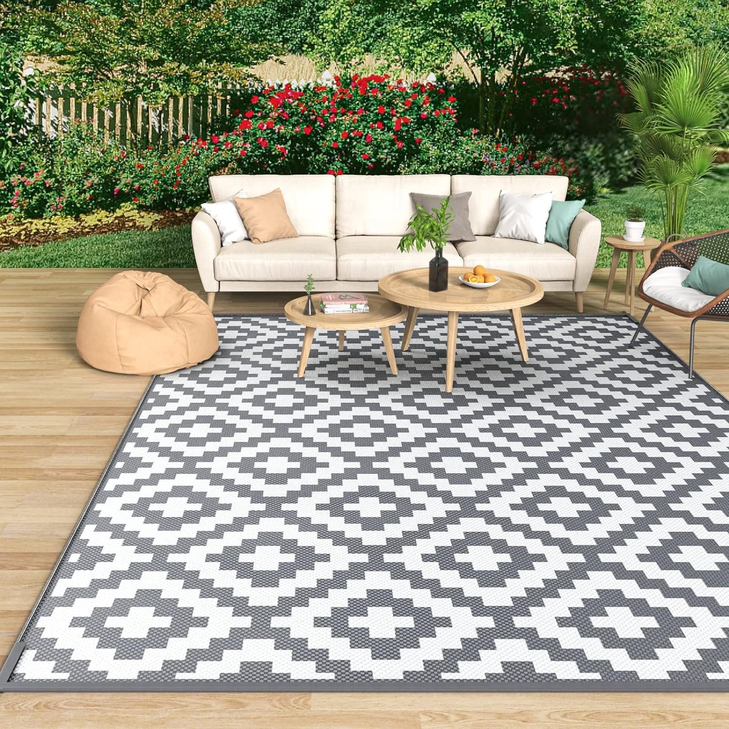 MOKANI Outdoor Rug Waterproof 4' x 6', Outdoor Plastic Straw MOKANI Outdoor Rug Waterproof 4' x 6', Outdoor Plastic Straw Rug Patio Rugs Reversible Mat UV Resistant Indoor Area Rugs for Garden, Patio, Rv, Deck, Beach, Picnic, Backyard