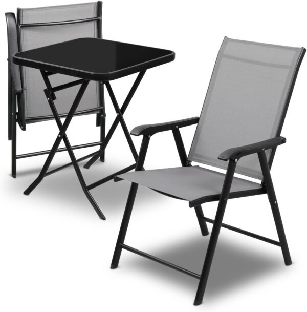 Magshion Patio Furniture Set of 3 Foldable Chair Outdoor Conversation Sets Foldable Coffee Table Lawn Balcony Poolside Backyard Bistro Set