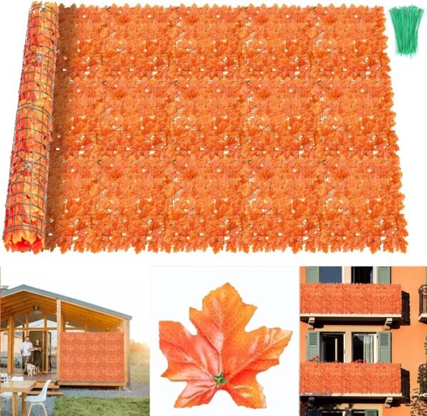 Maple Leaf Privacy Fence Screen - 98.4x39in Faux Fence Covering Privacy Hedges Wall Artificial Fence for Garden Backyard Decor Indoor Outdoor (Orange)