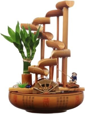 Meditation 14.7in Tabletop Fountain Bamboo Craft Desktop Fountain Recirculating Flowing Water Ornaments Office Balcony Living Room Indoor Décor