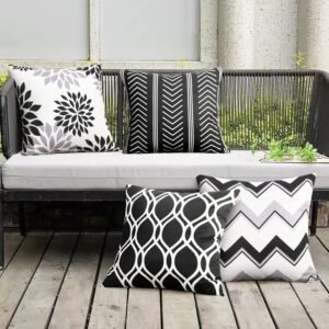 Merrycolor Outdoor Pillow Covers 18x18 Waterproof Black and White Outdoor Pillows Geometric Dahlia Decorative Outdoor Pillows for Patio Furniture Outside Pillows Patio Pillows Set of 4