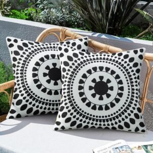 Merrycolor Set of 2 Outdoor Waterproof Throw Pillow Covers Black and White Pillow Covers Floral Decorative Square Pillowcases Farmhouse Boho Outdoor Pillows for Patio Furniture 18x18 Inch