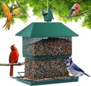 Metal Bird Feeder for Outside Squirrel Proof Wild Bird Feeder Outdoor Hanging Cardinal Feeder Retractablewith 4.4 lb Seed Capacity for Finch, Sparrow, Blue Jay(Green)