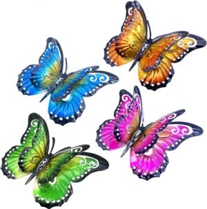 Metal Butterfly Wall Art Decor - 6.5" Outdoor Fence Decoration, Hanging for Garden Yard Living Room Bedroom Patio Balcony,Gift for Mom Dad Friends(4 Pack)