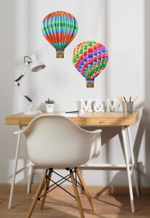 Metal Hot Air Balloon Wall Decor - 10.5'' Wall Art Decorations Hanging for Living Room Bedroom Garden Yard Patio Balcony, Great Gift for Family Friends (Rainbow and Orange, 2 Pack)