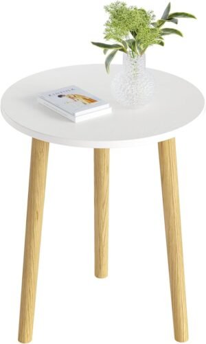 Mini Side Table - Small Side Table for Small Spaces, Round Accent Table End Table Mini Coffee Table for Living Room Bedroom Office Balcony Home Decor, Easy Install, 15.75'' X 15.75''X 15.75''(White)