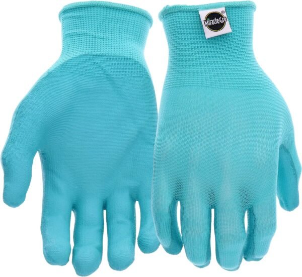 Miracle-Gro MG37164 Stretch Knit Gardening Gloves - Aqua Blue, Medium/Large, PU Work Gloves with Nylon Shell, Water Resistant