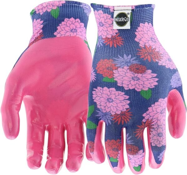 Miracle Gro Women's Nitrile Coated Grip Floral Pattern Gardening Work Gloves