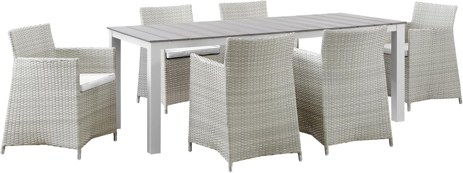 Modern Urban Contemporary 7 pcs Outdoor Patio Dining Set, Gray Modern Urban Contemporary 7 pcs Outdoor Patio Dining Set, Gray White Plastic