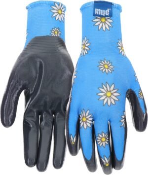 Mud Grip Women's Daisy Printed Polyester Shell and Flat Nitrile Coated Palm Gardening Gloves,