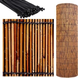 Natural Bamboo Fencing Decorative Screen Fence Panel Porch Screening Rolls Walling Cover with 100 Zip Ties Easy to Install for Garden Balcony Outdoor Porch Apartment Add Privacy and Atmosphere