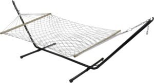 Northlight 55" x 78" Brown Lattice Pattern Rope Hammock with Wooden Bar