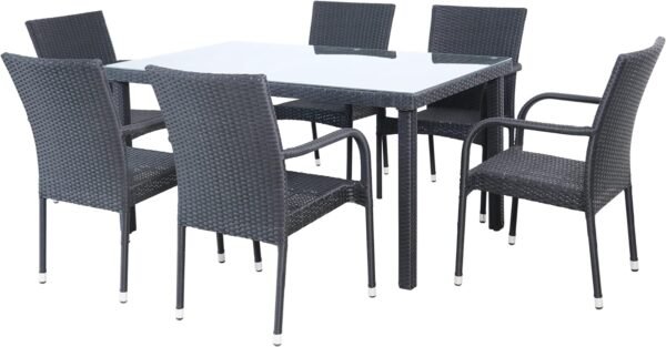 Northlight 7-Piece Nassau Black Woven Resin Wicker Outdoor Patio Dining Set