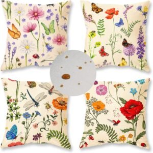 ONWAY Outdoor Waterproof Spring Summer Pillow Covers 18x18 Inch Set of 4 Floral Farmhouse Throw Pillows Decorative Cushion Cases for Outdoor Couch Sofa Patio Furniture Home Decoration