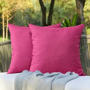 OTOSTAR Outdoor Waterproof Throw Pillow Covers 20x20 Inch Garden Decorative Pillow Covers Outdoor Pillowcase Square Cushion Case Patio Pillows for Couch Tent Sofa Bench Home Decor Pack of 2 (Hot Pink)