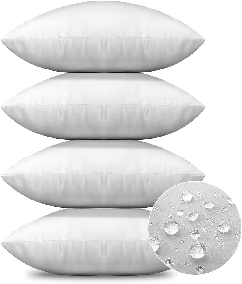 OTOSTAR Premium Outdoor Throw Pillow Inserts 18x18 Inch Waterproof Pack OTOSTAR Premium Outdoor Throw Pillow Inserts 18x18 Inch Waterproof Pack of 4 Square Decorative Sofa Pillow Stuffer for Bed Couch Sham Cushion (White Set of 4)