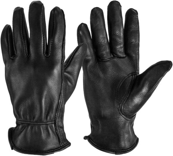 OZERO Men Work Gloves, Grain Deerskin Leather Shooting Gloves for Rubbing Jewelry/Driving/Riding/Gardening/Yard Work/Gardening/Farm/Hunting - (Black,L)
