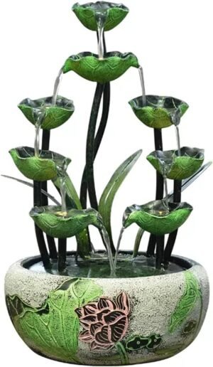 Office Fountain Tabletop Fountain Indoor Lotus Leaf Relaxation Fountain Tabletop Waterfall Decoration Fountain Zen Meditation Indoor Waterfall Water Fountain Decor (A Color Large)