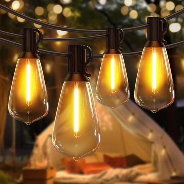 Ollny Outdoor String Lights 30FT, Shatterproof Connectable Patio Lights with 15+1 Spare ST38 Vintage Bulbs, 2200K Warm White Waterproof Outside Hanging Lights for Camping Yard Gazebo Porch Balcony