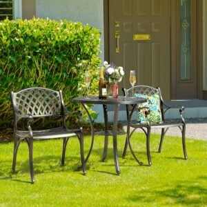 Outdoor 3 Pieces Cast Bistro Set Umbrella Hole